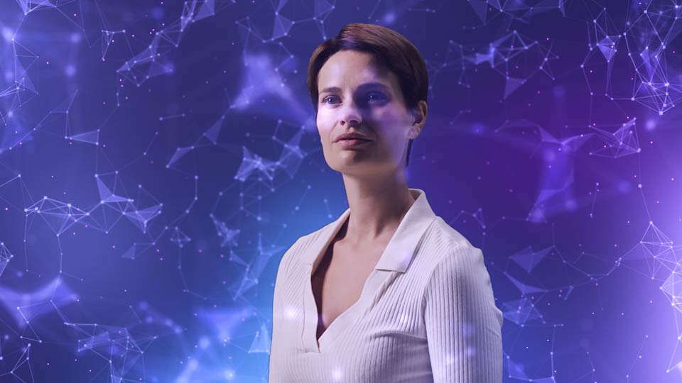 Image tirée de la vidéo de marque technologique réalisée par La Mama Studio pour Everience et son manifeste sur la symbiose homme–IA